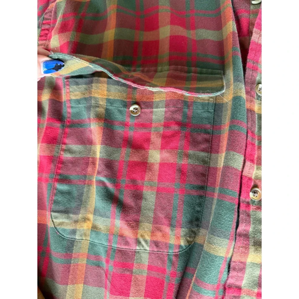 Tommy Hilfiger Mens Vintage XXL Red Green Plaid Long Sleeve Button Down Shirt